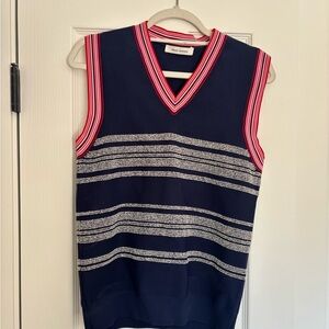 Wales Bonner Navy V-Neck Sweater Vest with Red & White Trim